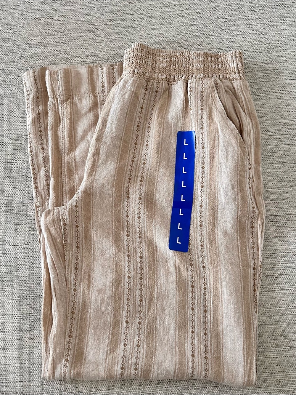 Briggs New York Neutral Beige wide linen bohemian pants size Large